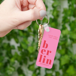 Berlin Germany typography pink red Keychain
