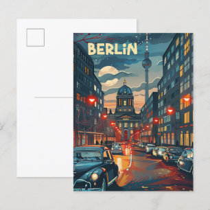 Berlin Germany Vintage Retro Travel Illustration Postcard
