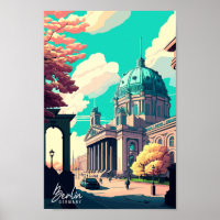 Berlin Germany vintage travel place illustration