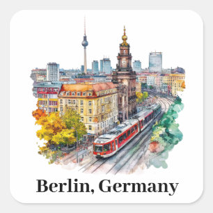 Berlin Germany Vintage Travel Skyline Square Sticker