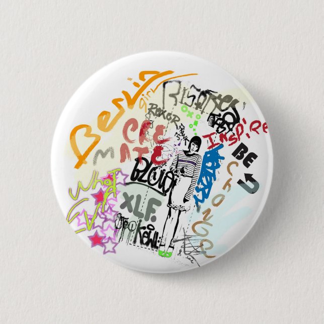 Berlin Graffiti Girl 2 Inch Round Button (Front)