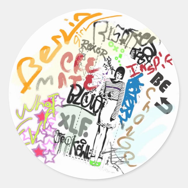 Berlin Graffiti Girl Classic Round Sticker (Front)
