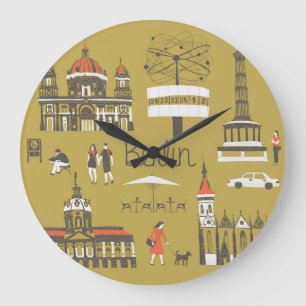 Berlin Landmarks, Monumental Illustration. Large Clock