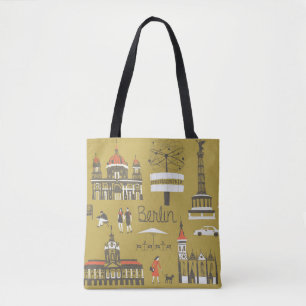 Berlin Landmarks, Monumental Illustration. Tote Bag