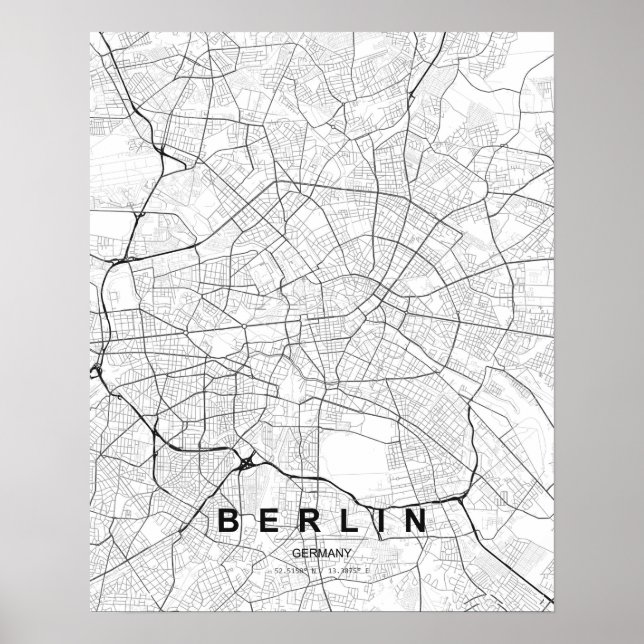 Berlin Minimalist Map (Black & White) Poster (Front)