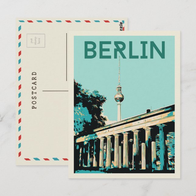 Berlin view with Fernsehturm illustration Germany  Postcard (Front/Back)
