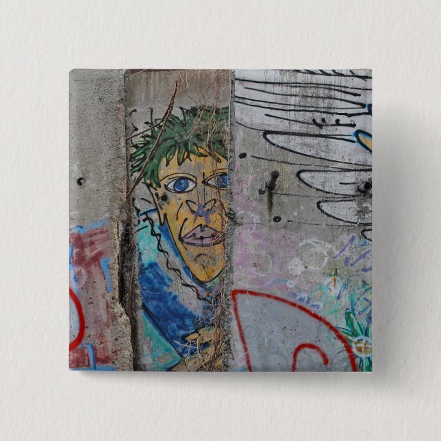 Berlin Wall graffiti art 2 Inch Square Button (Front)