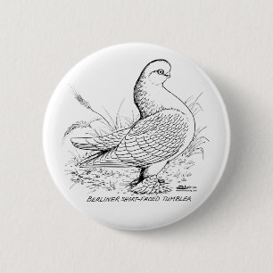 Berliner Pigeon Black and White 2 Inch Round Button