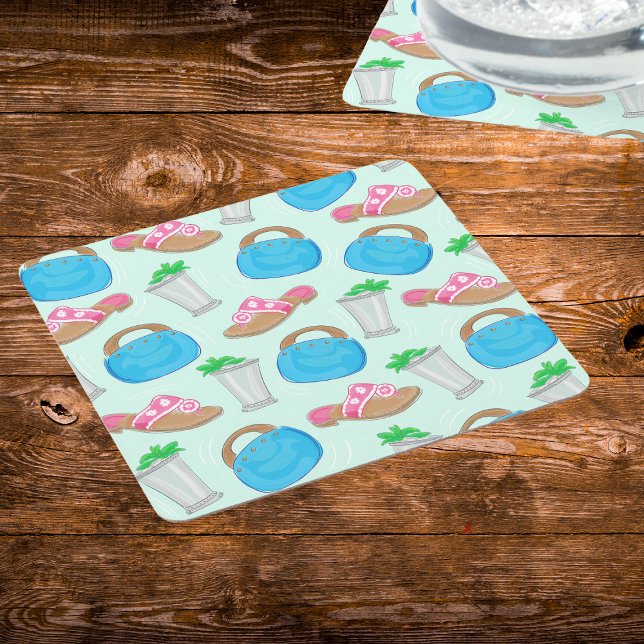 Bermuda Bag Sandals Mint Julep Preppy Square Paper Coaster (Creator Uploaded)