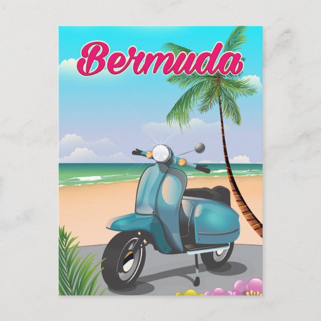 Bermuda Beach Scooter travel poster Postcard (Front)