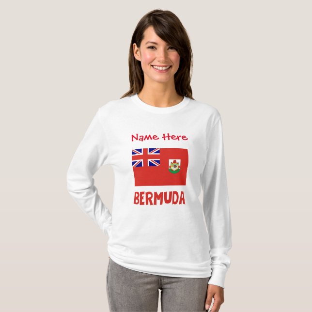 Bermuda Bermudian Flag Red Personalized Name  T-Shirt (Front Full)