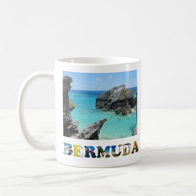 Bermuda Blue Ocean Rocky Beach Travel Photo Coffee Mug (Left)