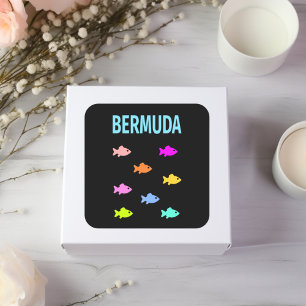 Bermuda Colourful Fish School Dark Colour Square Sticker