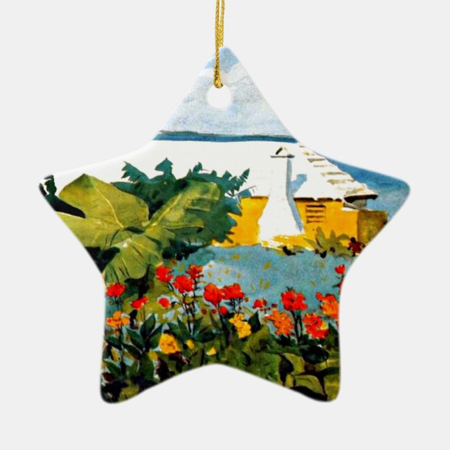Bermuda - Flower Garden and Bungalow Ceramic Ornament (Front)