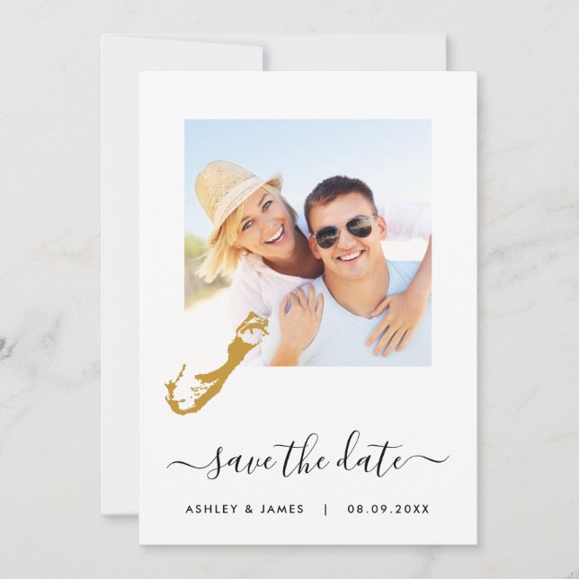 Bermuda Map Photo Wedding Save the Date Card (Front)