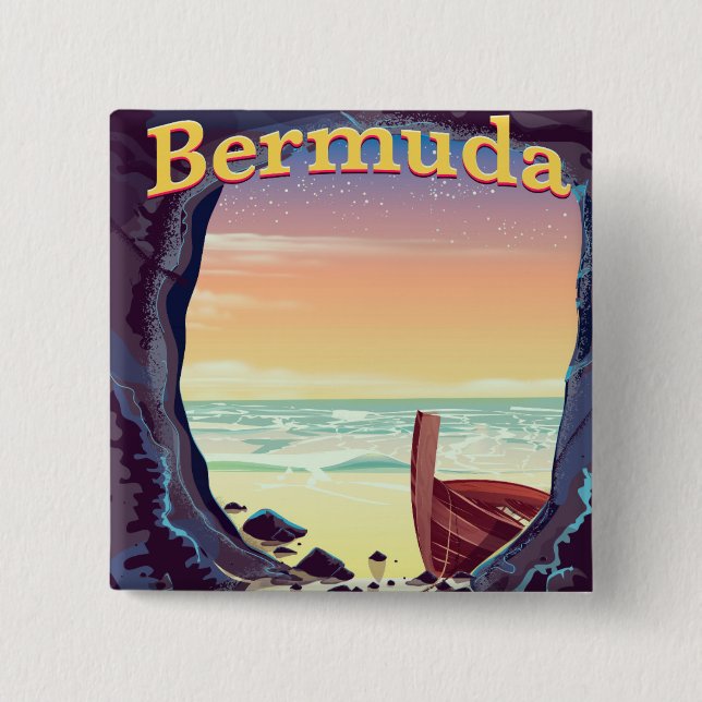 Bermuda Pirate Cave travel poster 2 Inch Square Button (Front)