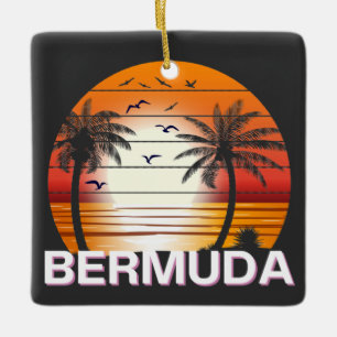Bermuda Vintage Palm Trees Summer Beach Ceramic Ornament