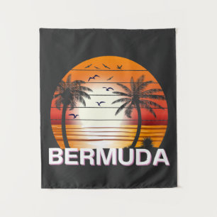 Bermuda Vintage Palm Trees Summer Beach Tapestry