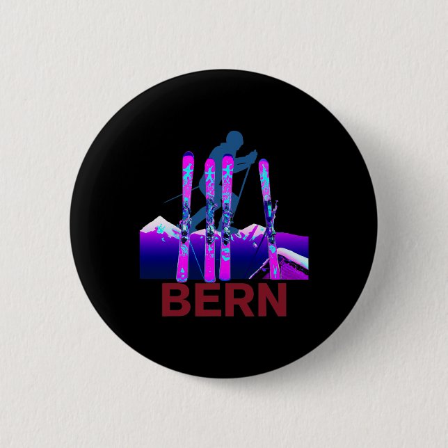 Bern Skiing And Snowboarding Retro 90s Bern Ski  2 Inch Round Button (Front)
