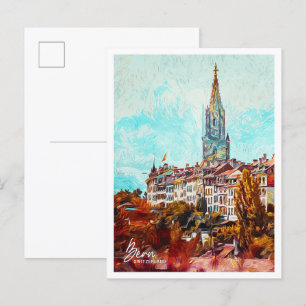 Bern Switzerland Beautiful Oil Paint City Postcard
