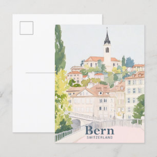 Bern Switzerland Gouache Paint Illustration Travel Postcard