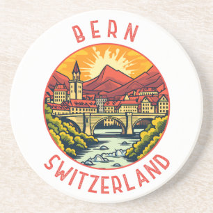 Bern Switzerland Retro Distressed Circle Coaster