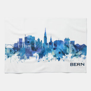 Bern Switzerland Skyline Blue Kitchen Towel