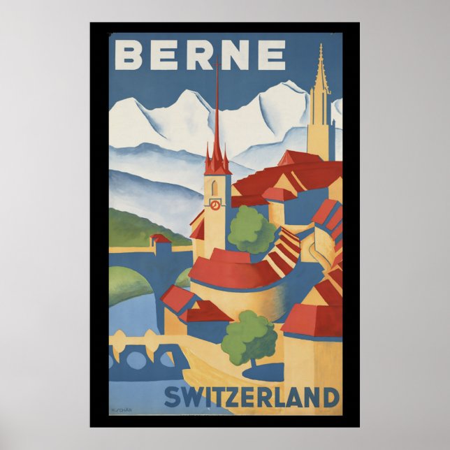 Bern Switzerland Vintage Travel Poster (Front)