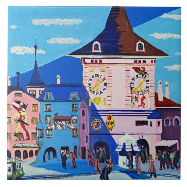 Bern with Belltower by Ernst Ludwig Kirchner Tile (Front)