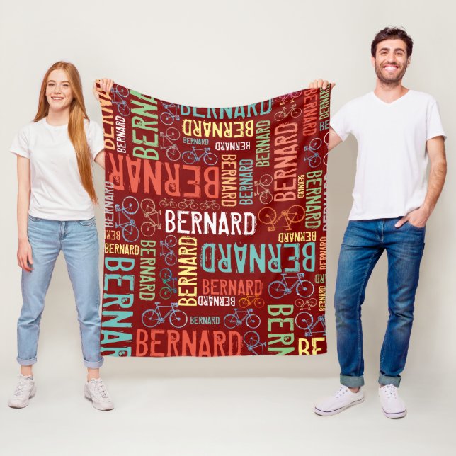 Bernard Colourful Typography . Names and Bikes  Fleece Blanket (In Situ)