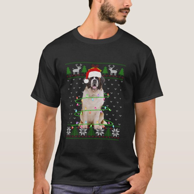 Bernard Dog Christmas Tree Lights Puppy Dog Lover T-Shirt (Front)