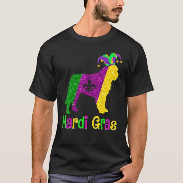 Bernard Dog Lover Mardi Gras Carnival Jester T-Shirt (Front)