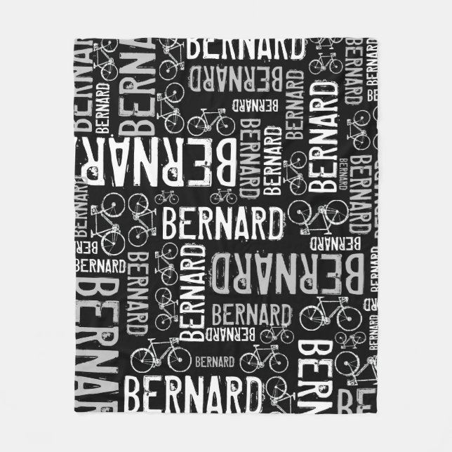 Bernard Personalized Name and Bikes Black-White Fleece Blanket (Front)