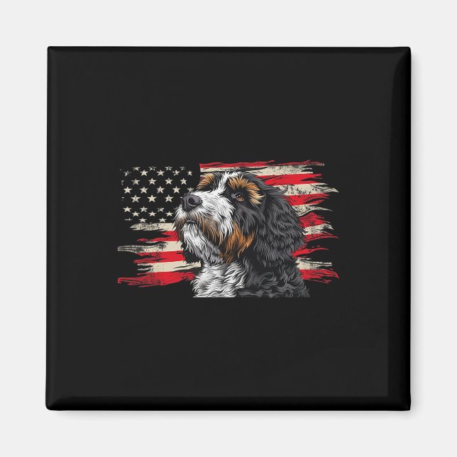 Bernedoodle American Flag Dog Lover 4th Of July  Magnet (Front)