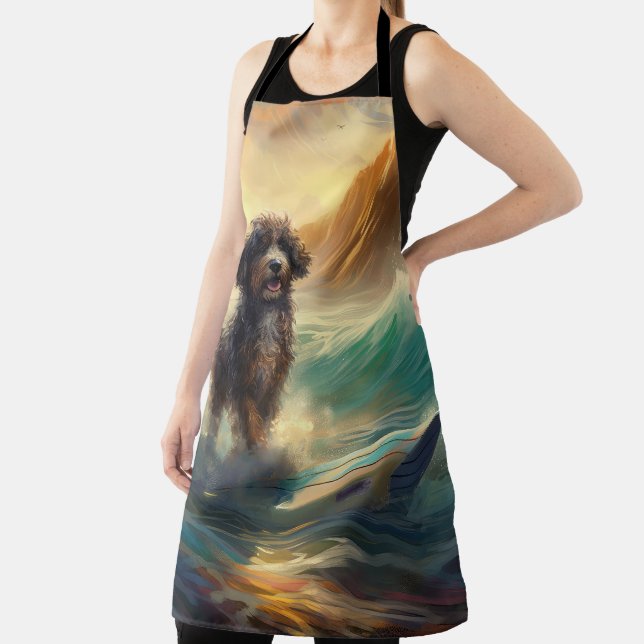 Bernedoodle Beach Surfing Painting  Apron (Insitu)