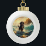 Bernedoodle Beach Surfing Painting  Ceramic Ball Christmas Ornament<br><div class="desc">Immerse yourself in the playful world of canine adventure with this captivating painting. A spirited dog takes to the waves, skilfully riding the surf on a sun-kissed beach. The vibrant artwork beautifully captures the essence of beachside excitement as the dog fearlessly rides the waves, embodying the spirit of fun and...</div>