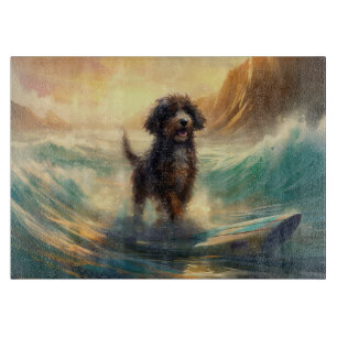 Bernedoodle Beach Surfing Painting  Cutting Board