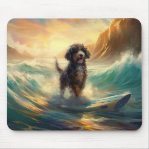 Bernedoodle Beach Surfing Painting  Mouse Pad
