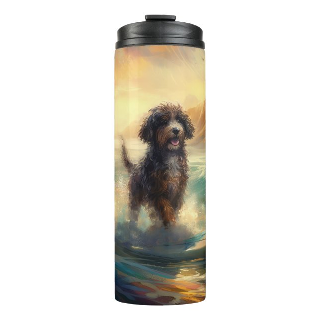 Bernedoodle Beach Surfing Painting  Thermal Tumbler (Front)