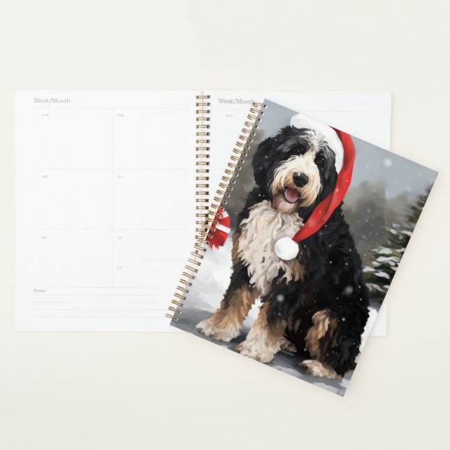 Bernedoodle Chien dans Noël de neige (Devant avec enveloppe)