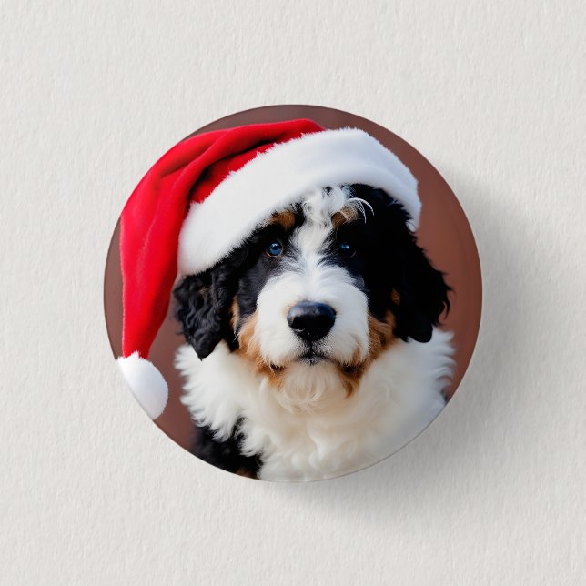 Bernedoodle Christmas 1 Inch Round Button (Front)
