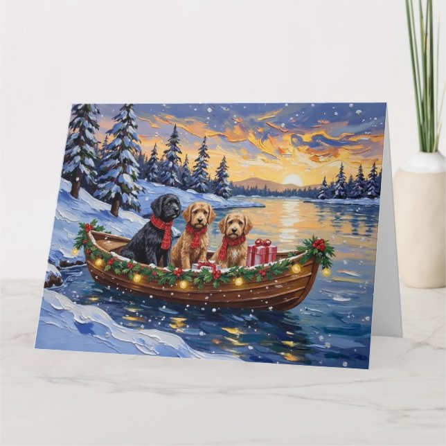 Bernedoodle Christmas Boat Holiday Card (Front)