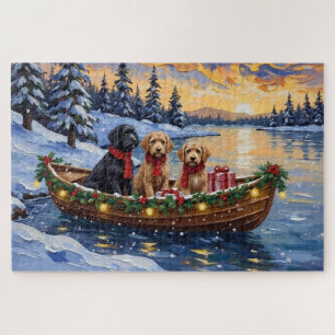 Bernedoodle Christmas Boat Holiday Jigsaw Puzzle