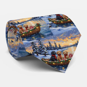 Bernedoodle Christmas Boat Holiday Tie