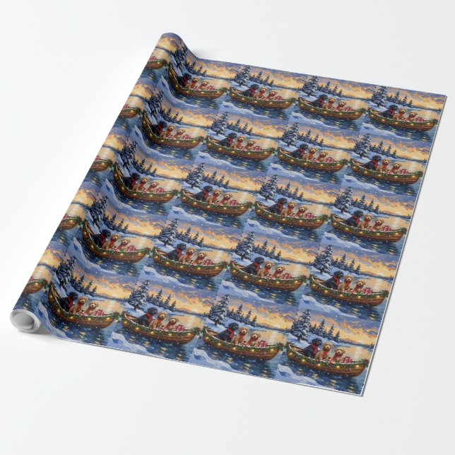 Bernedoodle Christmas Boat Holiday Wrapping Paper (Unrolled)