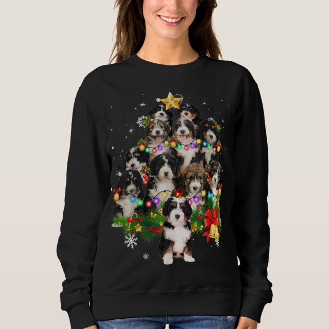 Bernedoodle Christmas Dog Tree Lights Pyjamas Fami Sweatshirt (Front)