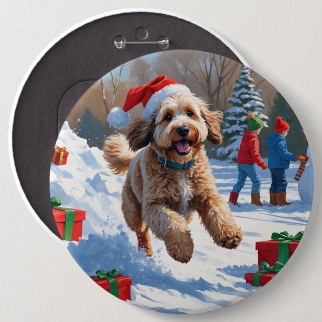 Bernedoodle Christmas Festive Snow Scene 6 Inch Round Button (Front & Back)