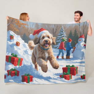 Bernedoodle Christmas Festive Snow Scene Fleece Blanket