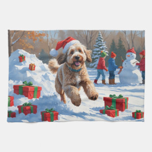 Bernedoodle Christmas Festive Snow Scene Kitchen Towel