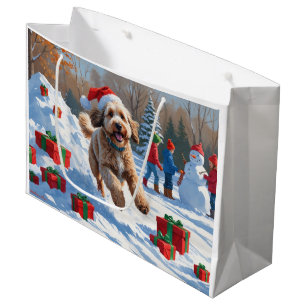 Bernedoodle Christmas Festive Snow Scene Large Gift Bag